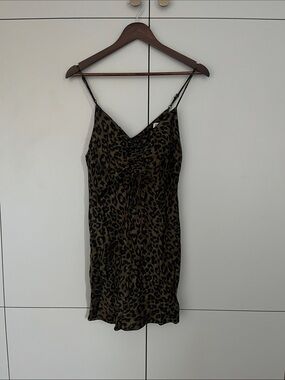 Zara Leopard-Print Slip Dress in Olive & Black